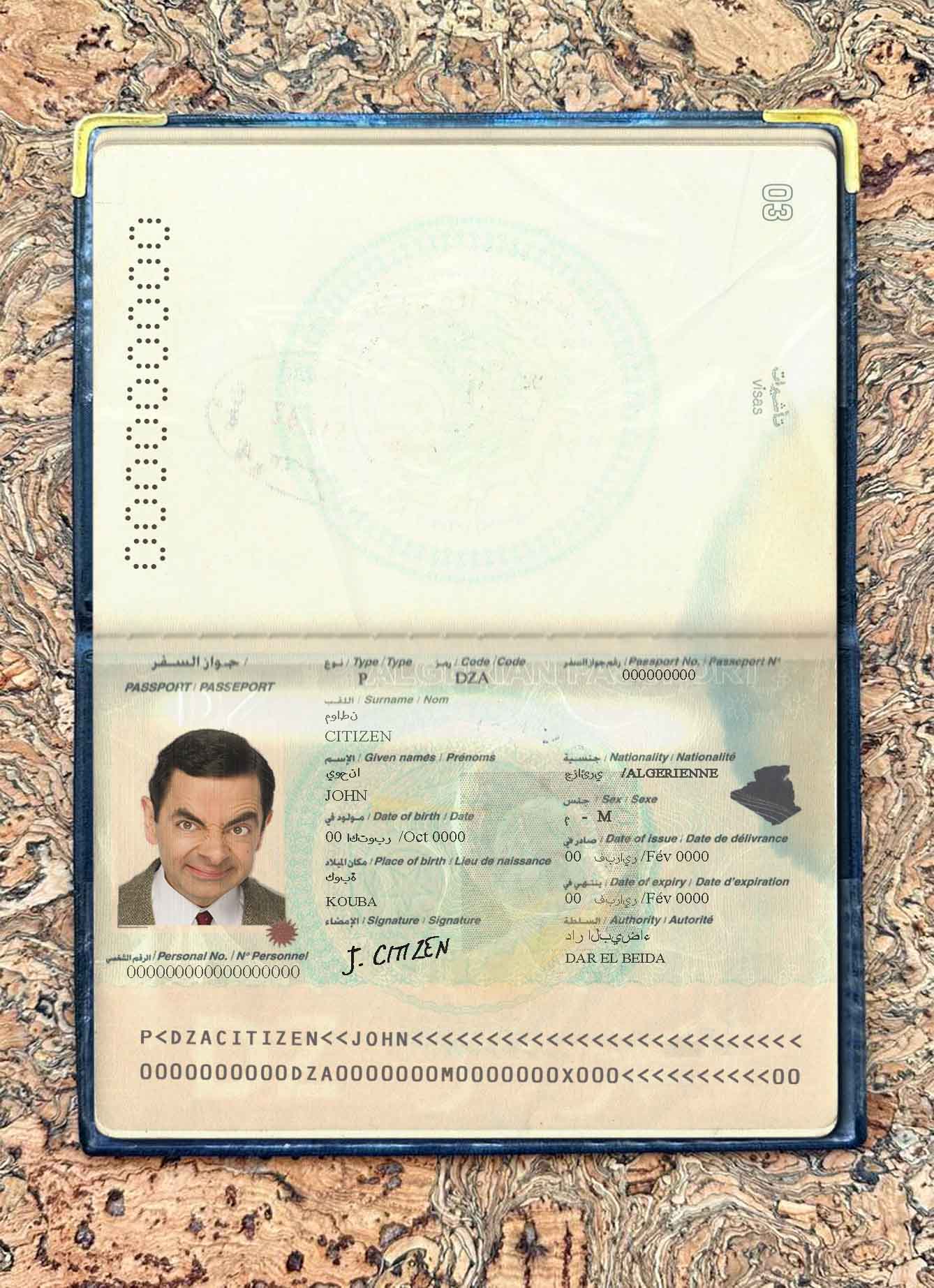 Algeria passport photo look PSD template